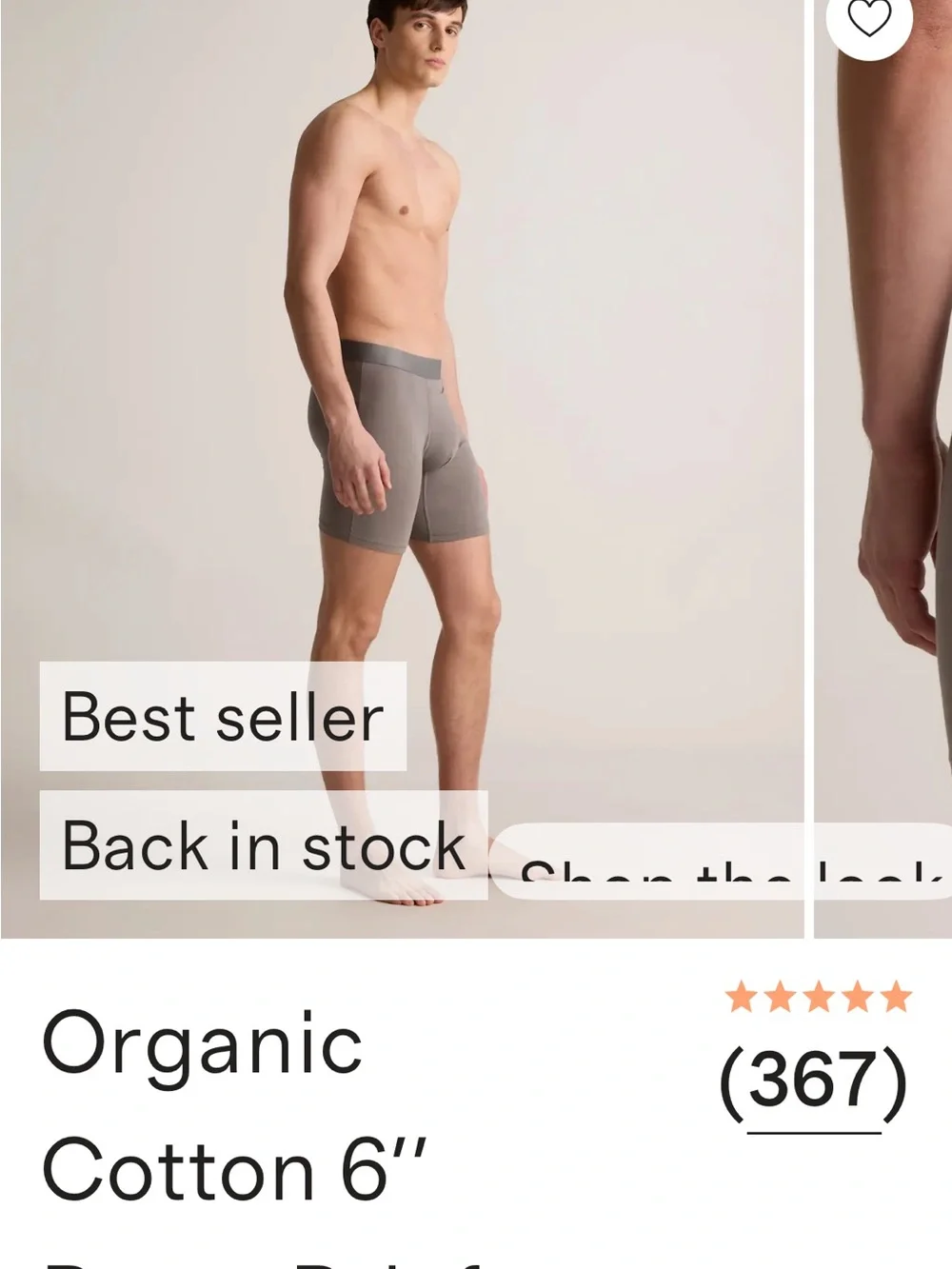 Men's Organic Cotton Grey Performance Boxer Briefs 4” length R0194